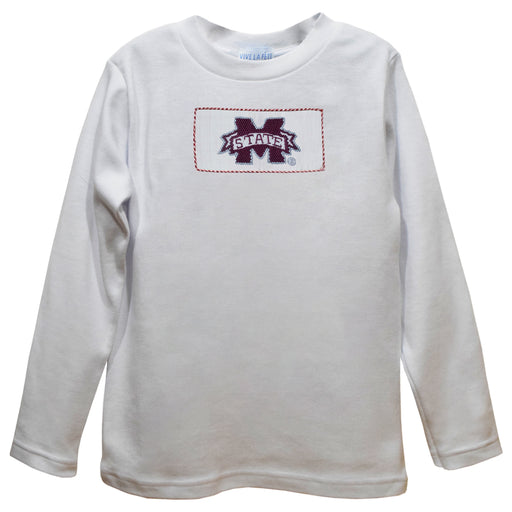 Mississippi State University Bulldogs Smocked White Knit Boys Long Sleeve Tee Shirt