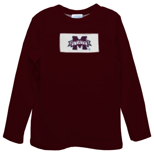 Mississippi State Bulldogs Smocked Maroon Knit Long Sleeve Boys Tee Shirt