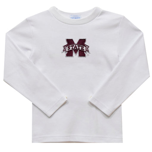 Mississippi State Bulldogs Embroidered White Long Sleeve Boys Tee Shirt
