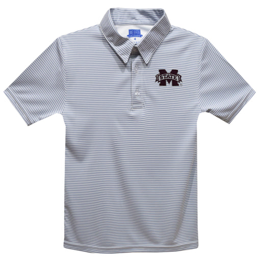 Mississippi State Bulldogs Embroidered Gray Stripes Short Sleeve Polo Box Shirt