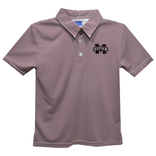 Mississippi State Bulldogs Embroidered Maroon Stripes Short Sleeve Polo Box Shirt