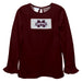 Mississippi State Bulldogs Smocked Maroon Knit Ruffle Long Sleeve Girls Tshirt