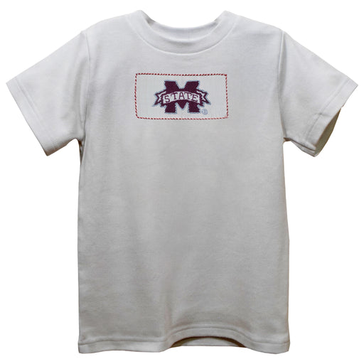 Mississippi State Bulldogs Smocked White Knit Short Sleeve Boys Tee Shirt