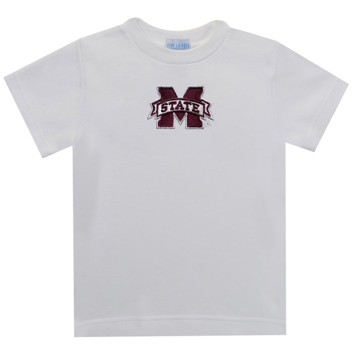 Mississippi State Bulldogs Embroidered White Short Sleeve Boys Tee Shirt