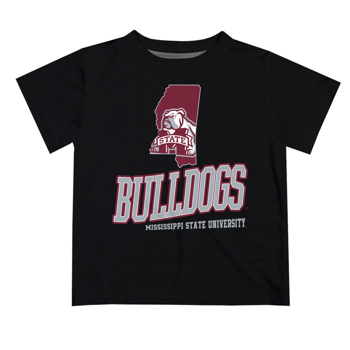 Mississippi State Bulldogs Vive La Fete State Map Black Short Sleeve Tee Shirt