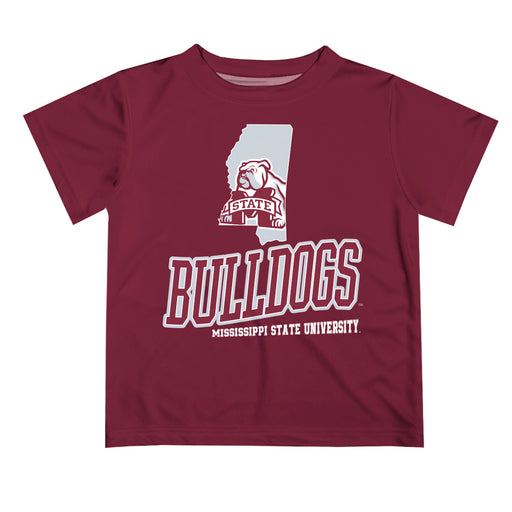 Mississippi State Bulldogs Vive La Fete State Map Maroon Short Sleeve Tee Shirt