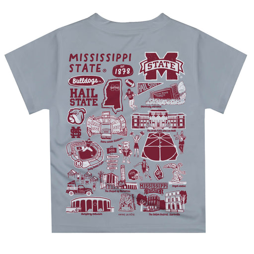 Mississippi State Bulldogs Hand Sketched Vive La Fete Impressions Artwork Boys Gray Short Sleeve Tee Shirt - Vive La Fête - Online Apparel Store