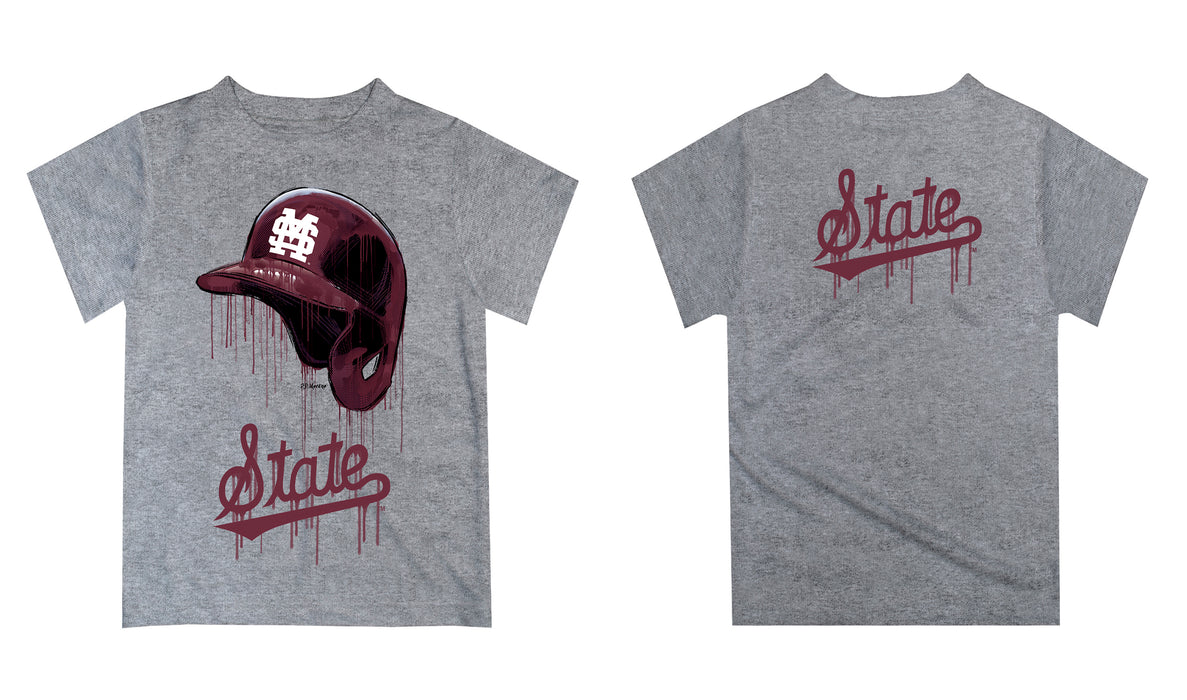 Mississippi State Bulldogs Original Dripping Baseball Helmet Maroon T-Shirt by Vive La Fete - Vive La Fête - Online Apparel Store