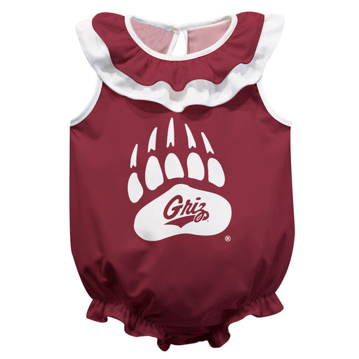 University of Montana Grizzlies Maroon Sleeveless Ruffle Onesie Logo Bodysuit by Vive La Fete