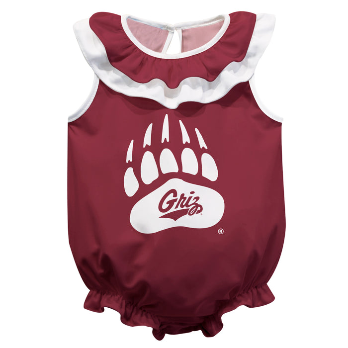 University of Montana Grizzlies Maroon Sleeveless Ruffle Onesie Logo Bodysuit by Vive La Fete