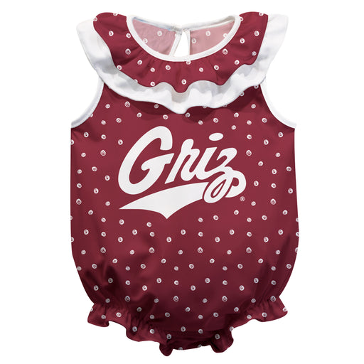 University of Montana Grizzlies Swirls Maroon Sleeveless Ruffle Onesie Logo Bodysuit