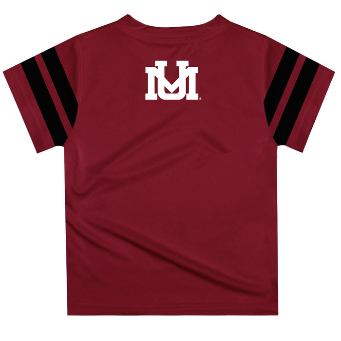 University of Montana Grizzlies Vive La Fete Boys Game Day Maroon Short Sleeve Tee with Stripes on Sleeves - Vive La Fête - Online Apparel Store