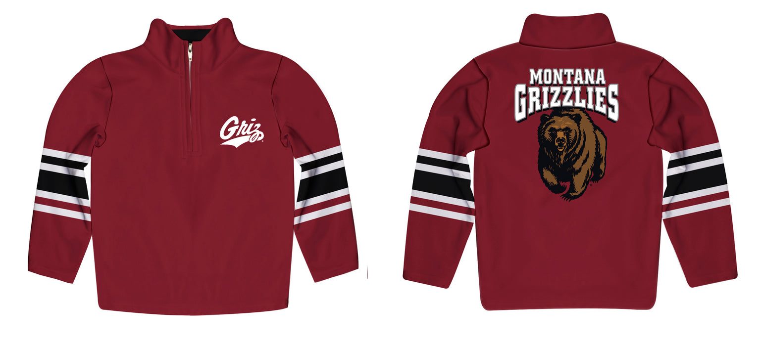 Motana Grizzlies UMT Vive La Fete Game Day Maroon Quarter Zip Pullover Stripes on Sleeves - Vive La Fête - Online Apparel Store