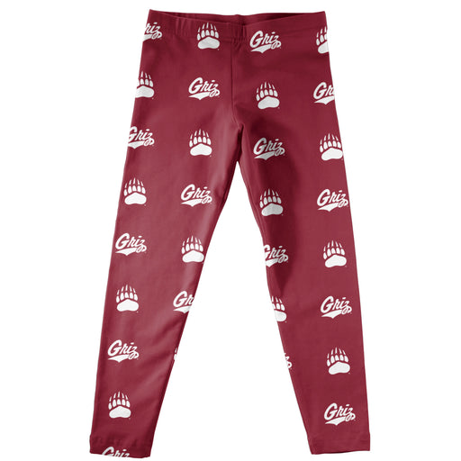 University of Montana Grizzlies Girls Game Day All Over Logo Elastic Waist Classic Play Maroon Leggings Tights - Vive La Fête - Online Apparel Store