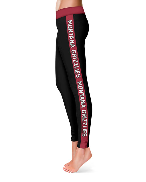 Motana Grizzlies UMT Vive La Fete Game Day Collegiate Maroon Stripes Women Black Yoga Leggings 2 Waist Tights" - Vive La Fête - Online Apparel Store