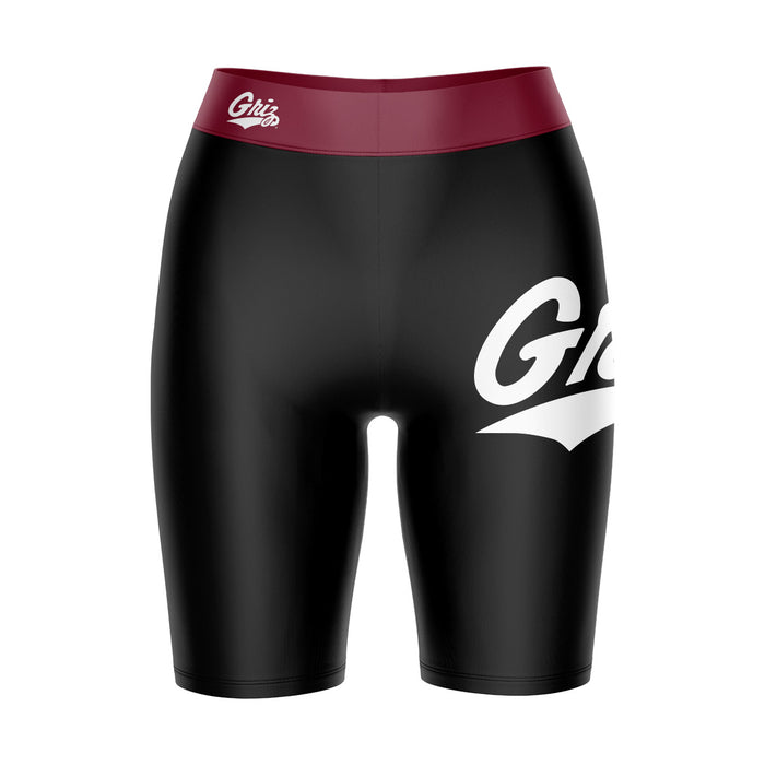 Montana Grizzlies UMT Vive La Fete Game Day Logo on Thigh and Waistband Black and Maroon Women Bike Short 9 Inseam"