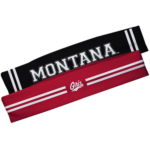Montana Grizzlies UMT Vive La Fete Girls Women Game Day Set of 2 Stretch Headbands Headbands Logo Maroon and Name Black
