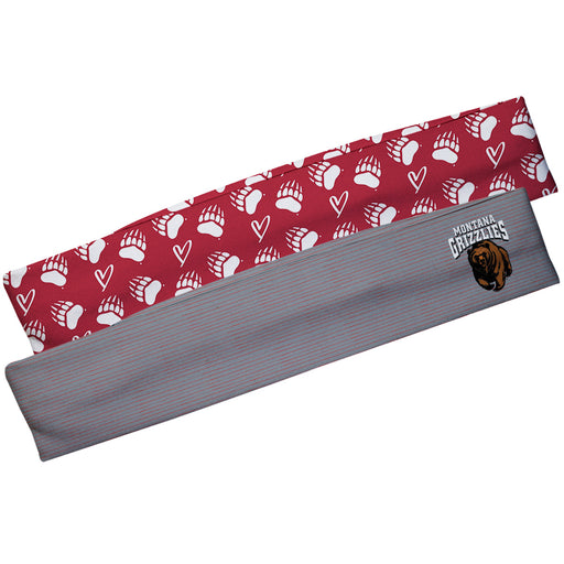 Montana Grizzlies UMT Vive La Fete Girls Women Game Day Set of 2 Stretch Headbands Repeat Logo Maroon and Logo Gray
