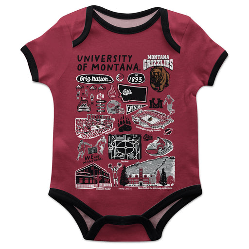 University of Montana Grizzlies Hand Sketched Vive La Fete Impressions Artwork Infant Maroon Short Sleeve Onesie Bodysui