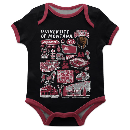 University of Montana Grizzlies Hand Sketched Vive La Fete Impressions Artwork Infant Black Short Sleeve Onesie Bodysuit