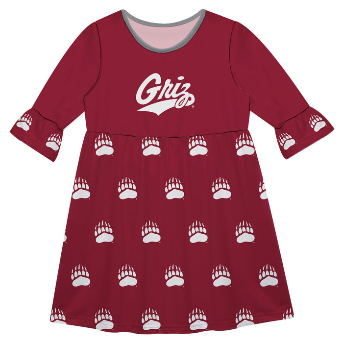 Montana Grizzlies UMT Vive La Fete Girls Game Day 3/4 Sleeve Solid Maroon All Over Logo on Skirt