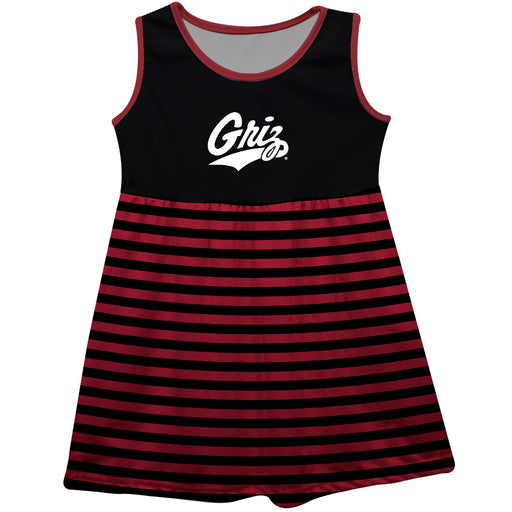 Montana Grizzlies UMT Vive La Fete Girls Game Day Sleeveless Tank Dress Solid Black Logo Stripes on Skirt