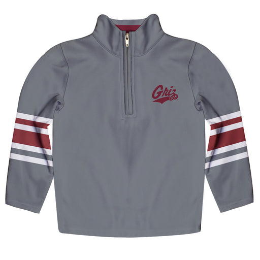 Montana Grizzlies UMT Vive La Fete Game Day Gray Quarter Zip Pullover Stripes on Sleeves