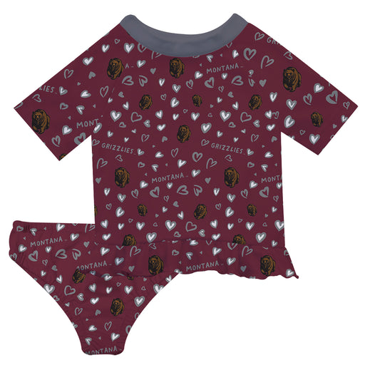 University of Montana Grizzlies Vive La Fete All Over Logo Maroon Long Sleeve Bikini Set