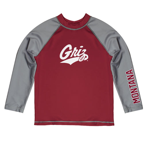 Montana Grizzlies UMT Vive La Fete Maroon and Gray Long Sleeve Raglan Rashguard
