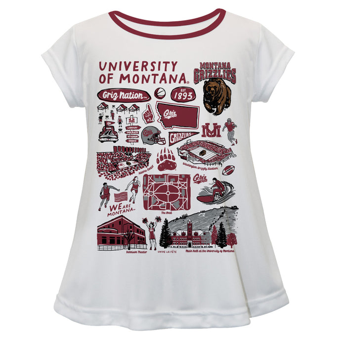 University of Montana Grizzlies Hand Sketched Vive La Fete Impressions Artwork White Short Sleeve Top