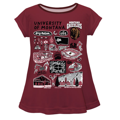University of Montana Grizzlies Hand Sketched Vive La Fete Impressions Artwork Maroon Short Sleeve Top