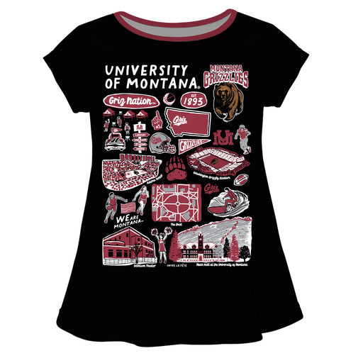 University of Montana Grizzlies Hand Sketched Vive La Fete Impressions Artwork Black Short Sleeve Top