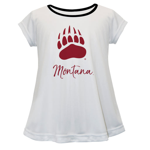 Montana Grizzlies UMT Vive La Fete Girls Game Day Short Sleeve White Top with School Logo and Name
