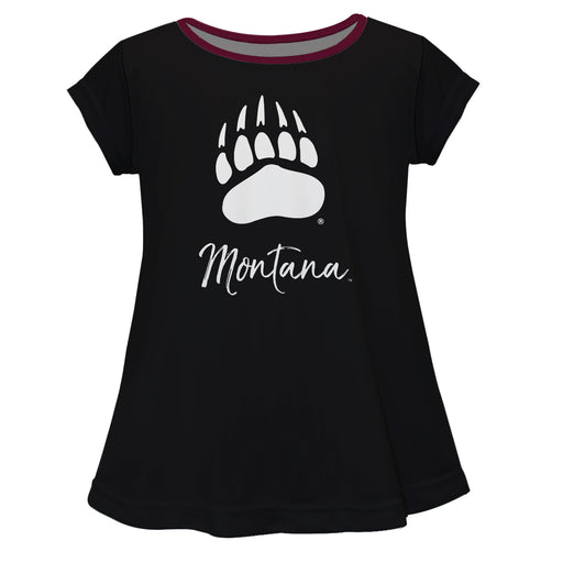 Montana Grizzlies UMT Vive La Fete Girls Game Day Short Sleeve Black Top with School Logo and Name