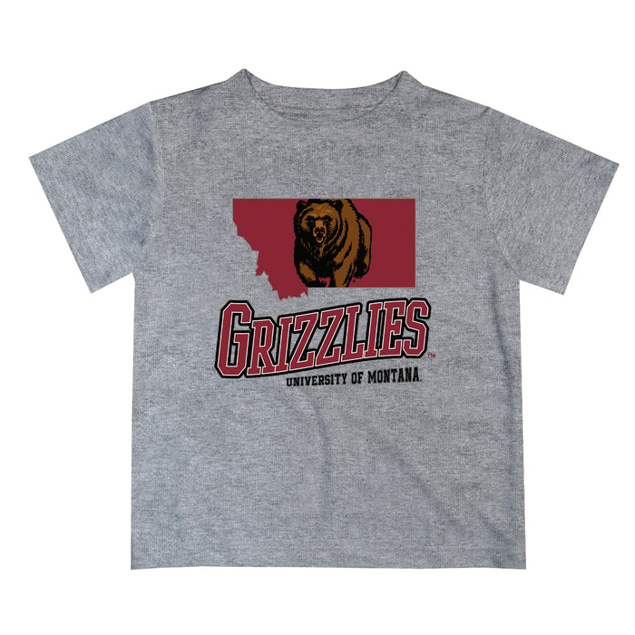 Montana Grizzlies UMT Vive La Fete State Map Heather Gray Short Sleeve Tee Shirt