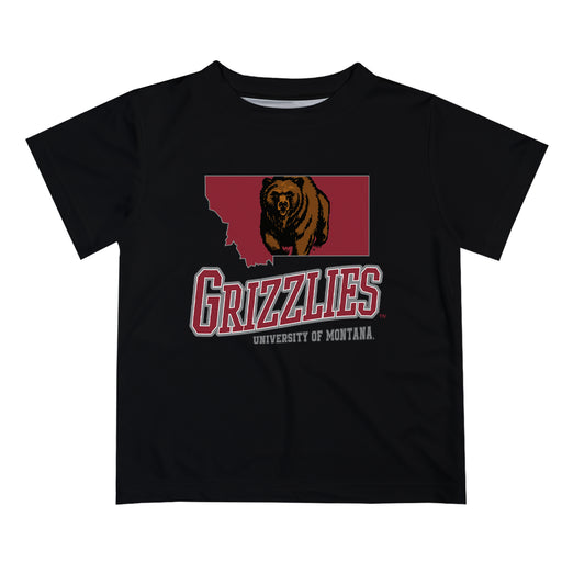 Montana Grizzlies UMT Vive La Fete State Map Black Short Sleeve Tee Shirt