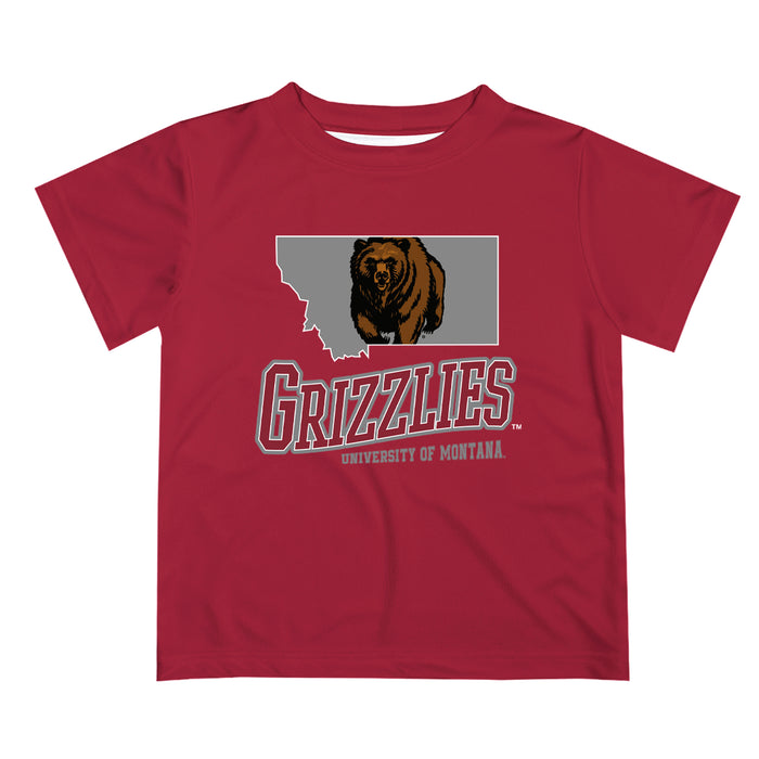 Montana Grizzlies UMT Vive La Fete State Map Maroon Short Sleeve Tee Shirt