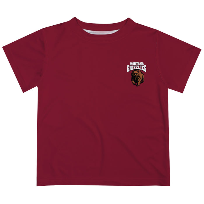 University of Montana Grizzlies Hand Sketched Vive La Fete Impressions Artwork Boys Maroon Short Sleeve Tee Shirt
