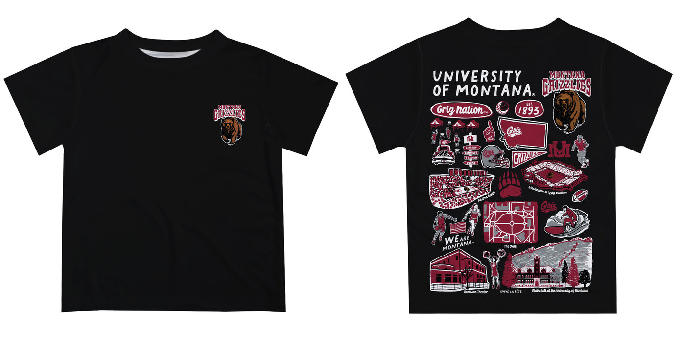 University of Montana Grizzlies Hand Sketched Vive La Fete Impressions Artwork Boys Black Short Sleeve Tee Shirt - Vive La Fête - Online Apparel Store