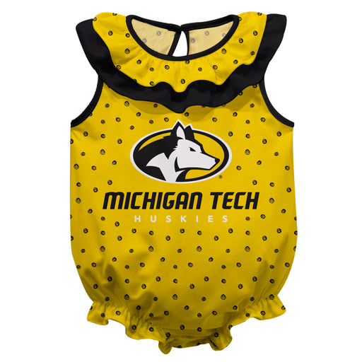 Michigan Tech Huskies MTU Swirls Gold Sleeveless Ruffle Onesie Logo Bodysuit