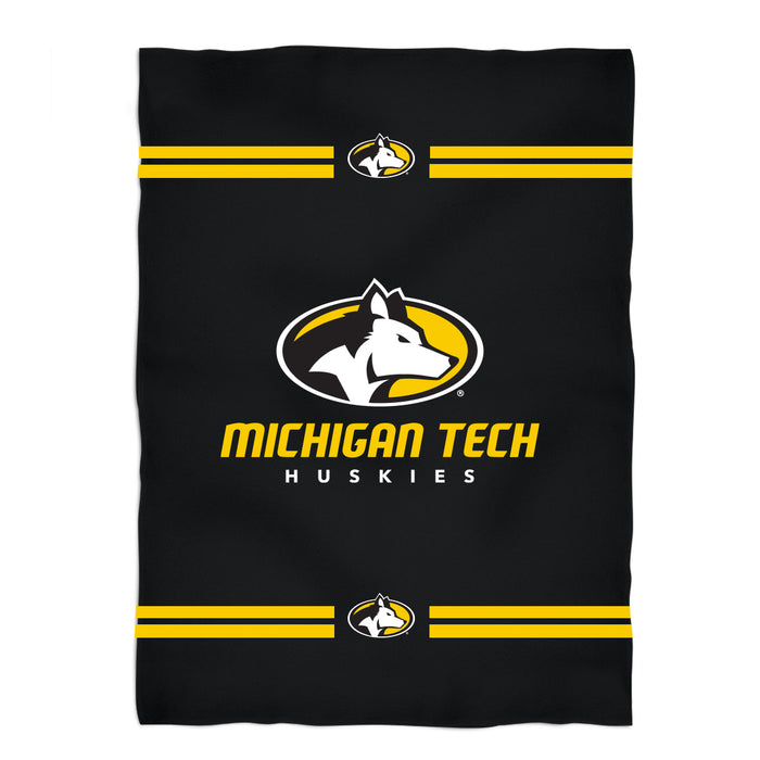 Michigan Tech Huskies MTU Vive La Fete Game Day Soft Premium Fleece Black Throw Blanket 40" x 58” Logo and Stripes - Vive La Fête - Online Apparel Store
