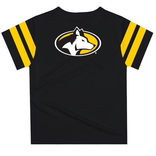Michigan Tech Huskies MTU Vive La Fete Boys Game Day Black Short Sleeve Tee with Stripes on Sleeves - Vive La Fête - Online Apparel Store
