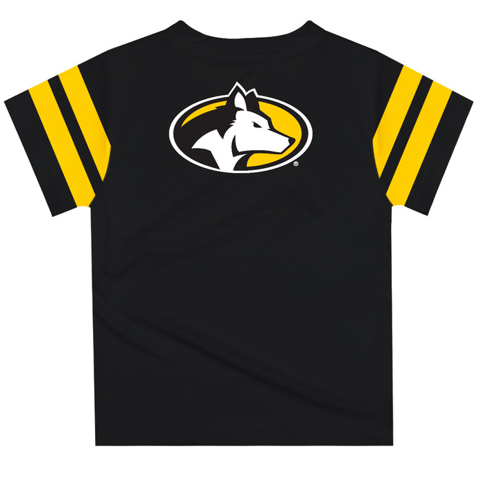 Michigan Tech Huskies MTU Vive La Fete Boys Game Day Black Short Sleeve Tee with Stripes on Sleeves - Vive La Fête - Online Apparel Store