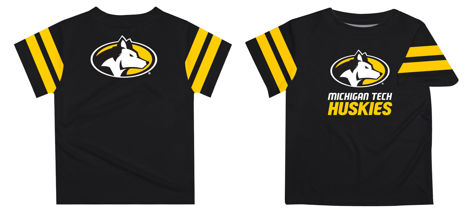 Michigan Tech Huskies MTU Vive La Fete Boys Game Day Black Short Sleeve Tee with Stripes on Sleeves - Vive La Fête - Online Apparel Store