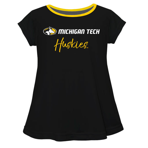Michigan Tech Huskies MTU Vive La Fete Girls Game Day Short Sleeve Black Top with School Logo and Name - Vive La Fête - Online Apparel Store
