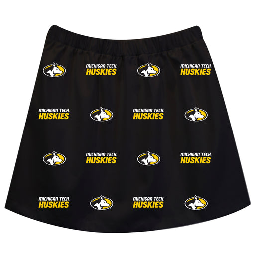 Michigan Tech Huskies MTU Vive La Fete Girls Game Day All Over Logo Elastic Waist Classic Play Black Skirt - Vive La Fête - Online Apparel Store