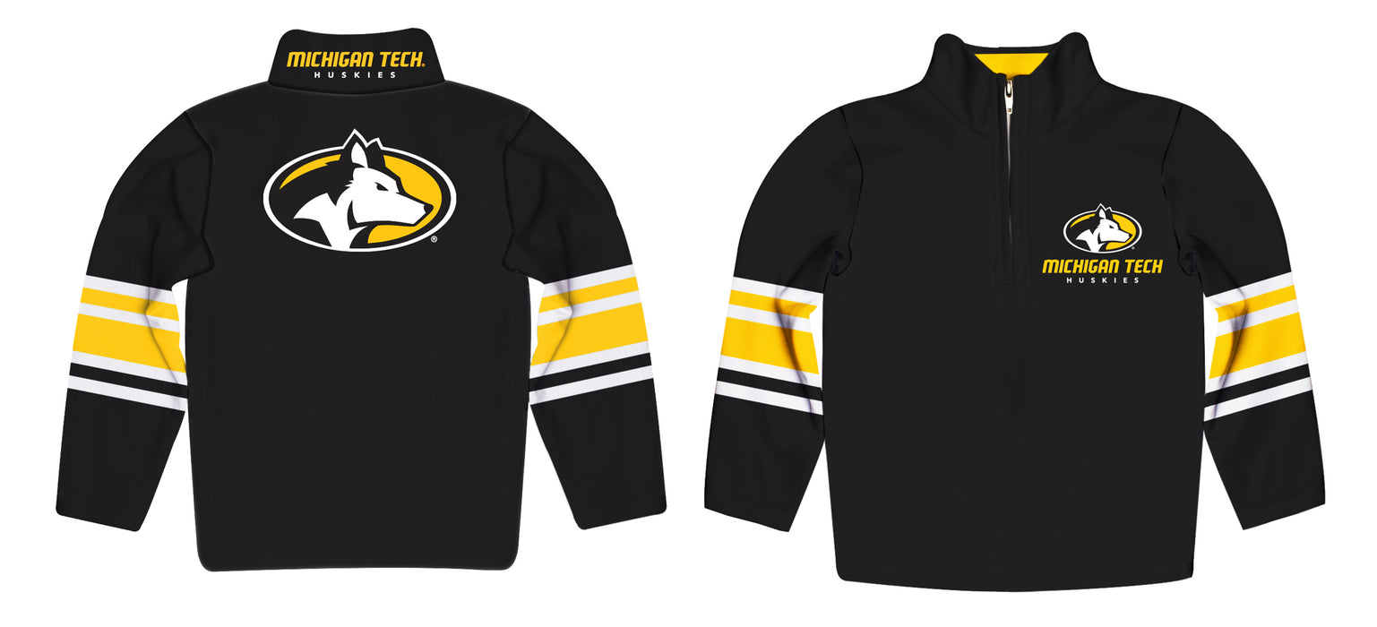 Michigan Tech Huskies MTU Vive La Fete Game Day Black Quarter Zip Pullover Stripes on Sleeves - Vive La Fête - Online Apparel Store
