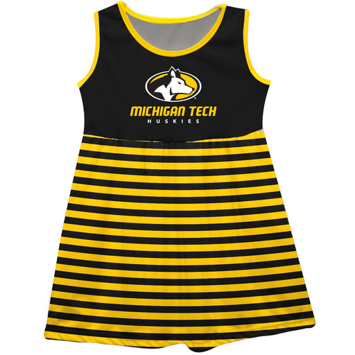 Michigan Tech Huskies MTU Vive La Fete Girls Game Day Sleeveless Tank Dress Solid Black Logo Stripes on Skirt - Vive La Fête - Online Apparel Store