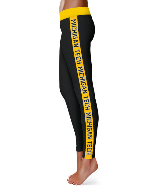 Michigan Tech Huskies MTU Vive La Fete Game Day Collegiate Gold Stripes Women Black Yoga Leggings 2 Waist Tights" - Vive La Fête - Online Apparel Store
