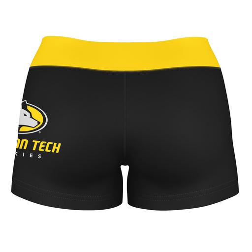 Michigan Tech Huskies MTU Vive La Fete Logo on Thigh and Waistband Black & Gold Women Booty Workout Shorts 3.75 Inseam" - Vive La Fête - Online Apparel Store